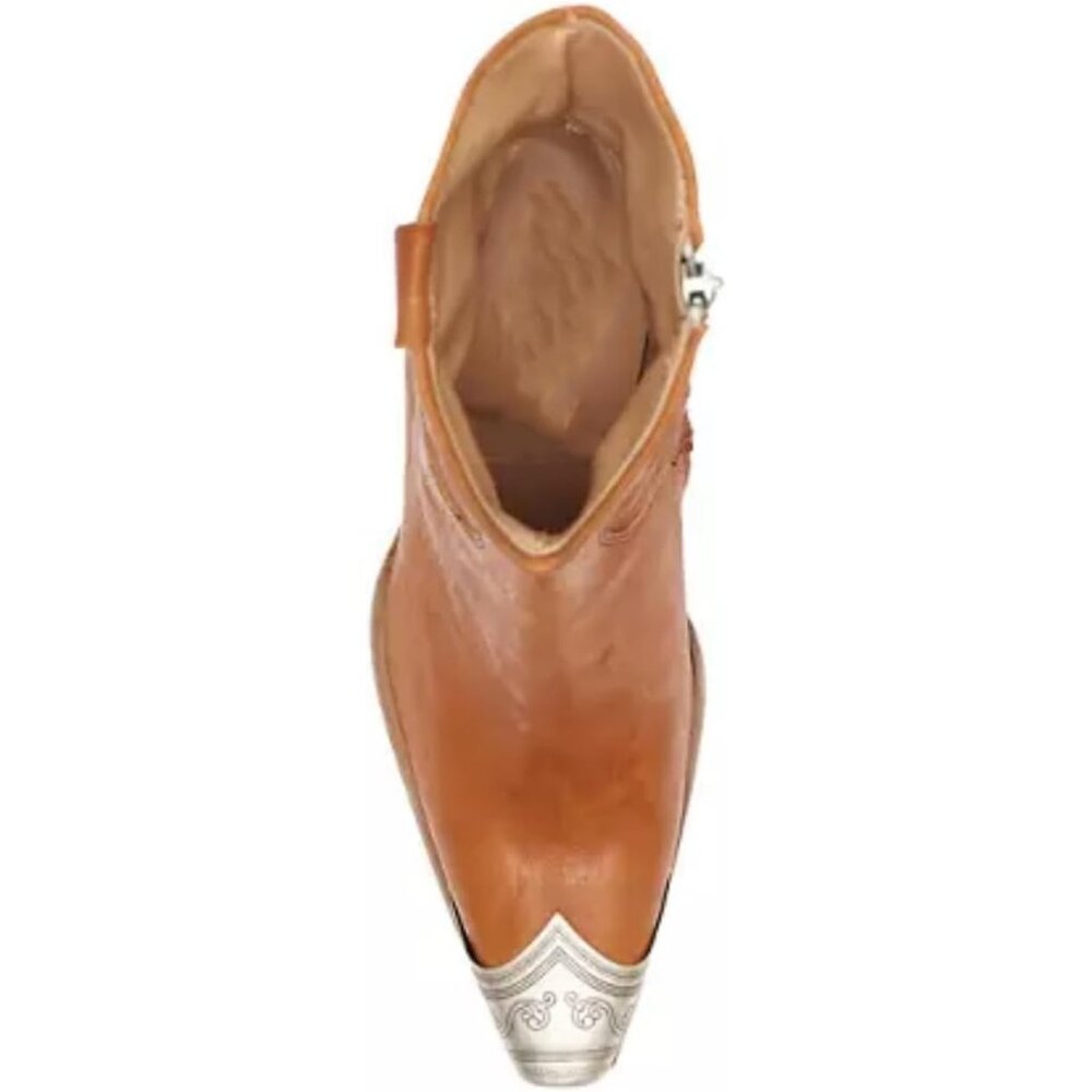 Women's Tan Western Cowgirl Ankle Boots Stacked Block Heel Steel Toe Heeled - Picture 6 of 7